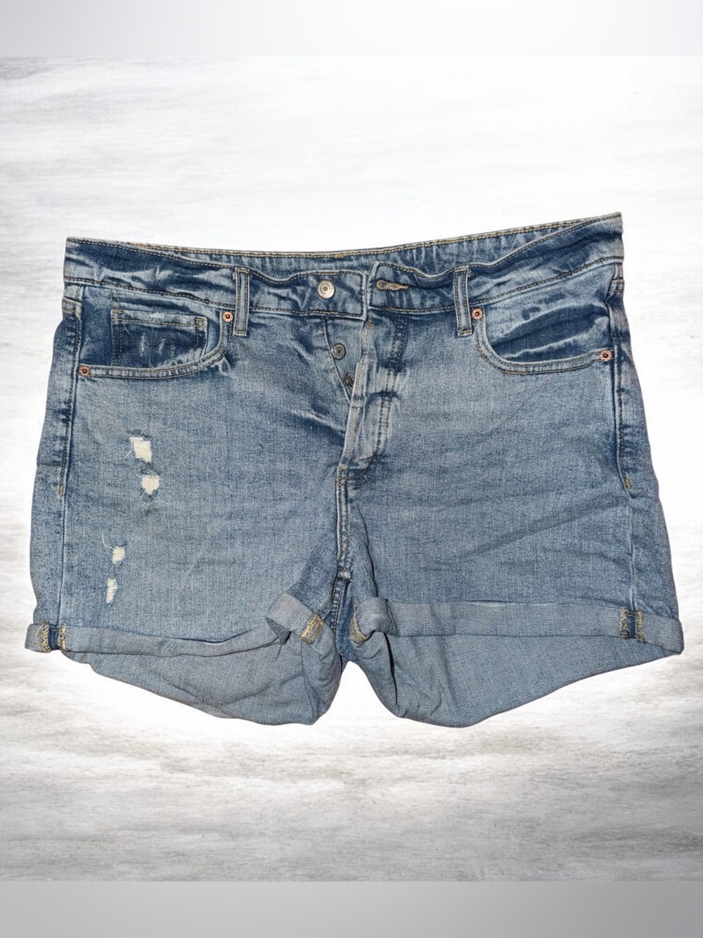 Womens Light Blue High Rise Denim Roll-Cuff Shorts size 16